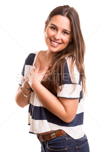 Stockfoto: Jonge · vrouw · mooie · jonge · toevallig · vrouw · poseren