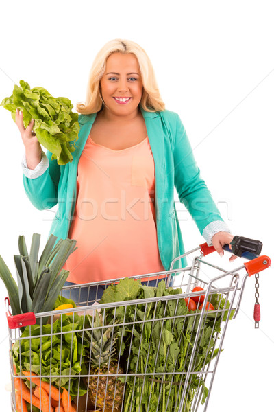 Groß Frau Supermarkt Suche gesunde Lebensmittel Fitness Stock foto © hsfelix