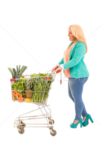 Groß Frau Supermarkt Suche gesunde Lebensmittel Fitness Stock foto © hsfelix
