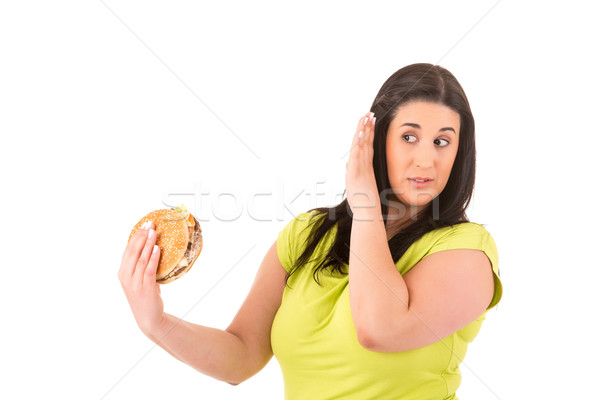 Dietă frumos mare femeie apetisant hamburger Imagine de stoc © hsfelix