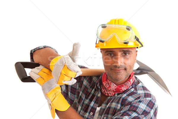 Stockfoto: Gelukkig · bouwvakker · geïsoleerd · witte · bouw · werk