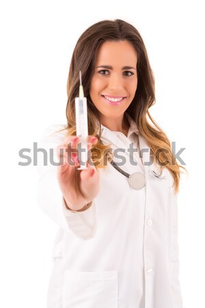 護士 注射器 孤立 白 手 商業照片 © hsfelix