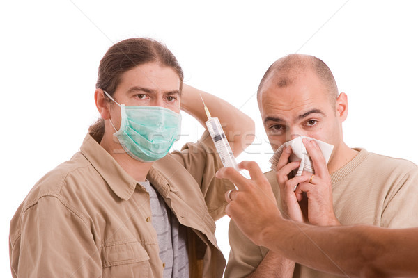 Foto stock: Homem · infectado · h1n1 · vírus · médico · saúde