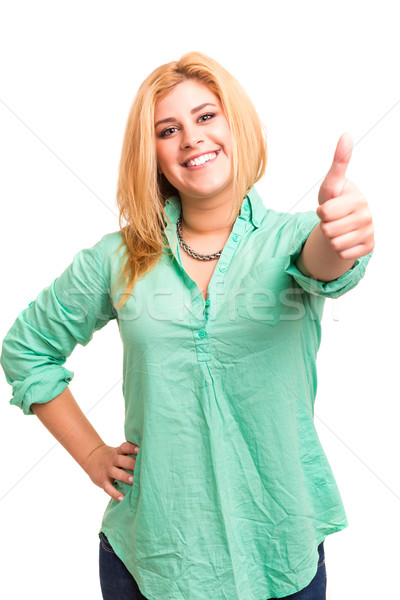 Frau glücklich posiert isoliert weiß Mädchen Stock foto © hsfelix