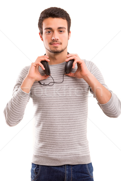 Hombre escuchar música feliz joven auriculares música Foto stock © hsfelix