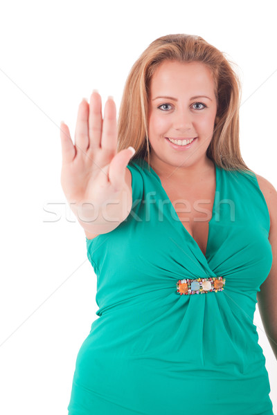 Business woman Stoppschild weiß Frau Hand Stock foto © hsfelix