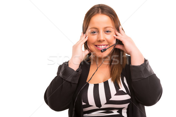 Telefon operatör mutlu büyük kadın çalışma Stok fotoğraf © hsfelix