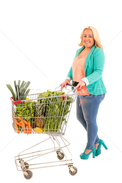 Groß Frau Supermarkt Suche gesunde Lebensmittel Fitness Stock foto © hsfelix