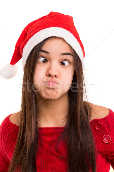 Aptal kadın güzel Asya Noel şapka Stok fotoğraf © hsfelix