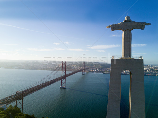 Luftbild Statue Lissabon Himmel jesus Brücke Stock foto © hsfelix