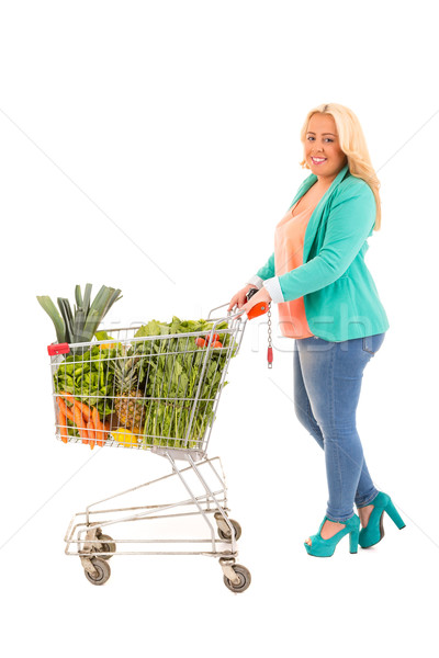 Groß Frau Supermarkt Suche gesunde Lebensmittel Fitness Stock foto © hsfelix