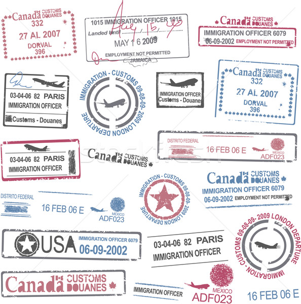 Stock foto: Pass · Briefmarken · Reise · Symbole · Rahmen · Zeichen