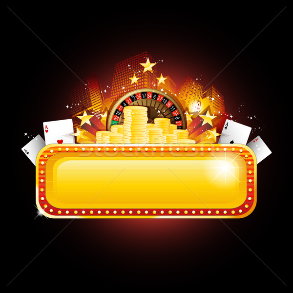 [[stock_photo]]: Casino · signe · or · bannière · ville · nuit