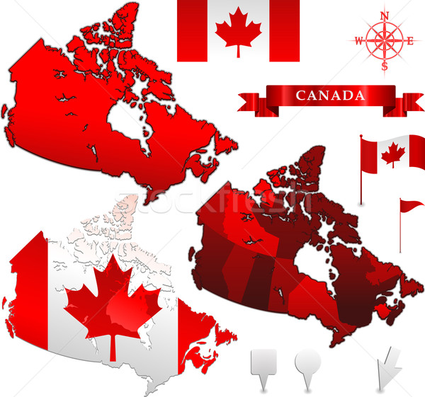 Stockfoto: Canada · kaart · vlag · 3d · illustration · geïsoleerd