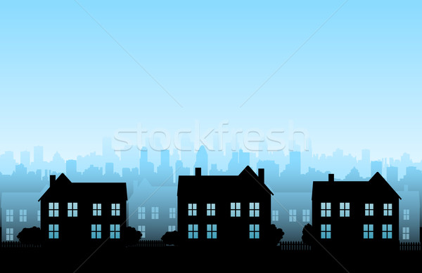 Stadtansichten Silhouetten Gebäude Sonnenuntergang Hintergrund städtischen Stock foto © hugolacasse