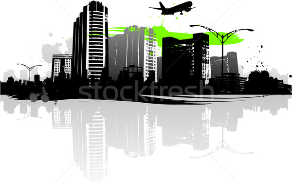 Peisaje urbane siluete constructii apus fundal urban Imagine de stoc © hugolacasse