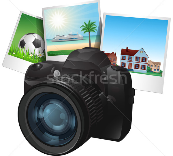 Fotó kamera illusztráció valósághű kép kék Stock fotó © hugolacasse