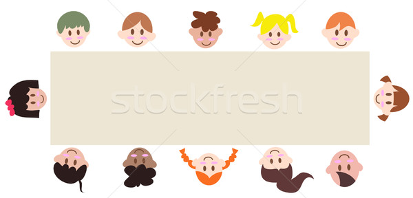 Multicultural crianças em torno de bandeira branco gráfico Foto stock © huhulin