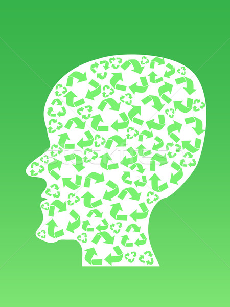 Stock photo: Human head with recycling sign