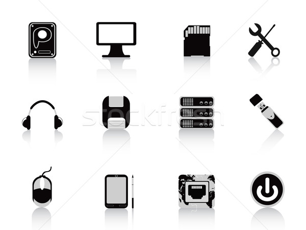 [[stock_photo]]: Noir · équipement · informatique · icône · design · bureau