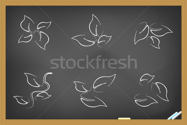 Stock photo: leaf icons drew on blackboard 