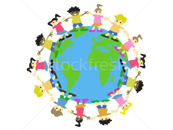 ストックフォト: 世界 · 子供 · 多文化の · 手 · 笑顔 · 世界中