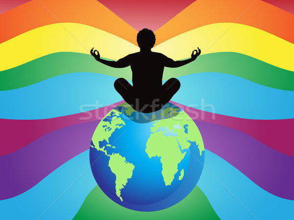 Mann Sitzung Erde Meditation glücklich Körper Stock foto © huhulin