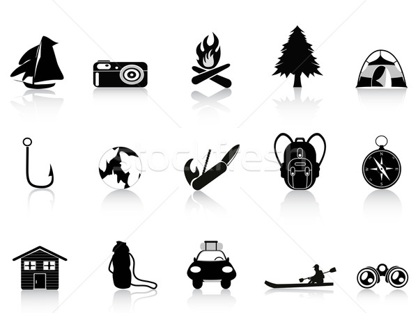 [[stock_photo]]: Noir · extérieur · camping · icône · voiture · sport