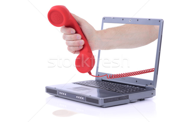 Laptop pilny połączenia szary rozmowa telefoniczna odizolowany Zdjęcia stock © hyrons