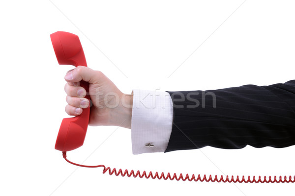 Foto stock: Urgente · chamar · vermelho · telefone · isolado · branco