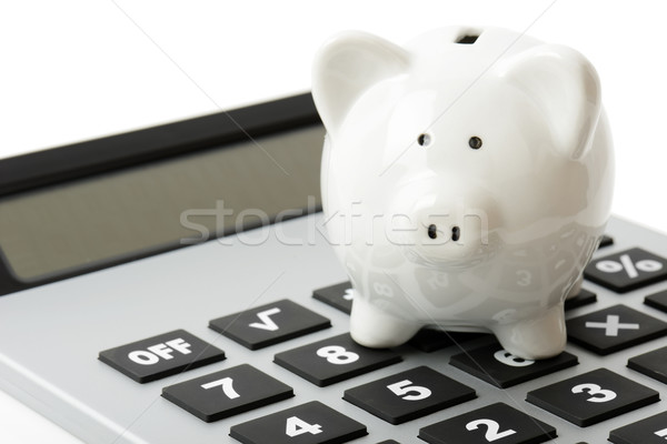 Financieren witte spaarvarken top calculator business Stockfoto © hyrons