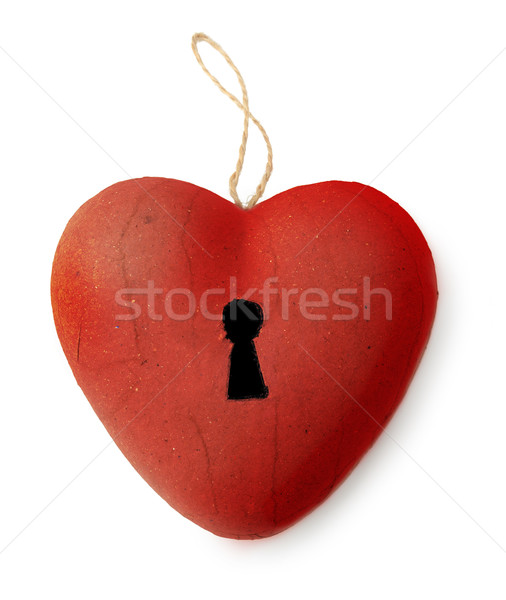 Foto stock: Buraco · de · fechadura · coração · vermelho · amor · casamento