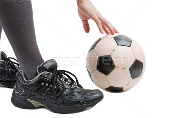 Stockfoto: Voetbal · voet · zwart · wit · voetbal · voetbal · sport