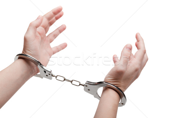 Zdjęcia stock: Kajdanki · ręce · policji · prawa · stali · aresztować