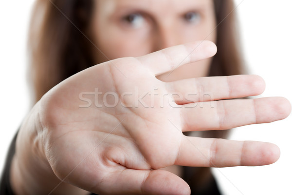 Mão ocultação cara adulto mulheres tímido Foto stock © ia_64