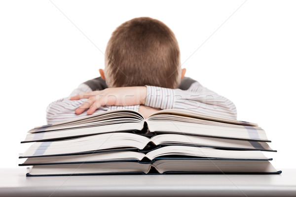 Stockfoto: Kind · slapen · lezing · boeken · moe · jongen