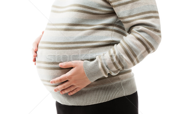 Femeie gravida atingere lipirea abdomen sarcină new life Imagine de stoc © ia_64