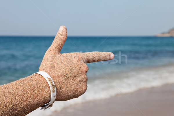Hand Zeigefinger Hinweis Meer Strand Sommer Stock foto © ia_64
