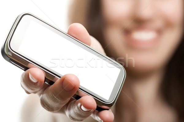 Mobile phone in women hand Stock photo © ia_64