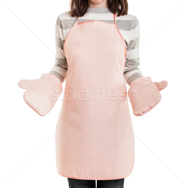 Kitchen working housewife wearing food cooking apron and oven mi Stock photo © ia_64