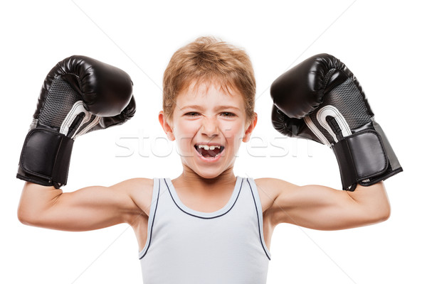 Smiling boxing champion child boy gesturing for victory triumph Stock photo © ia_64