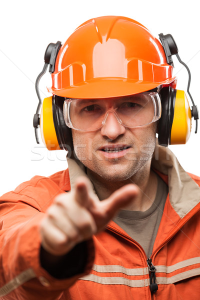Engineer or manual worker man in safety hardhat helmet white iso Stock photo © ia_64