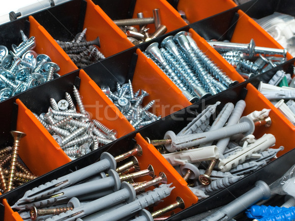 [[stock_photo]]: Boîte · à · outils · boîte · métal · écrou · vis