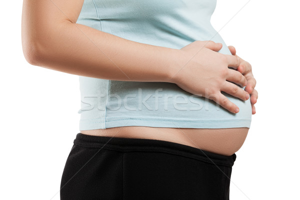 Stock foto: Anfassen · Kleben · Abdomen · Schwangerschaft