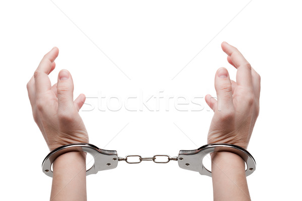 Foto stock: Algemas · mãos · polícia · lei · aço · prender