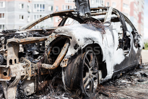 Arson fire burnt wheel car vehicle junk Stock photo © ia_64