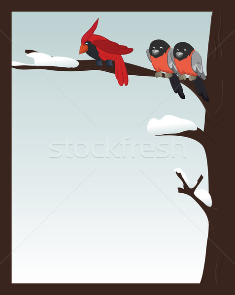 Stock photo: Birds in winter forest 