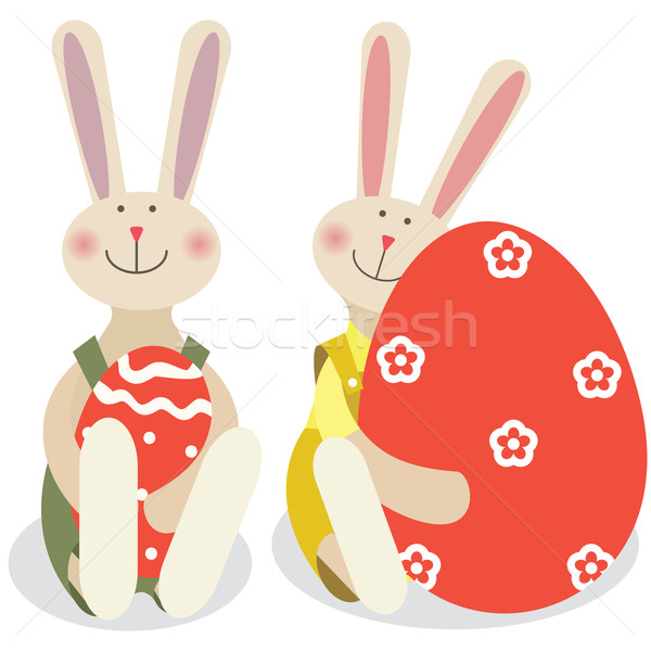 Dwa Wielkanoc króliki królik wiosną szczęśliwy Zdjęcia stock © iaRada