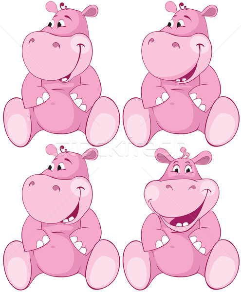 Set of pink hippopotamus - first teeth Stock photo © iaRada
