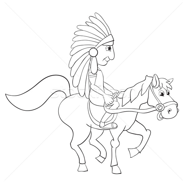 アメリカ先住民 馬に乗って 羽毛 絵画 シルエット ストックフォト © iaRada